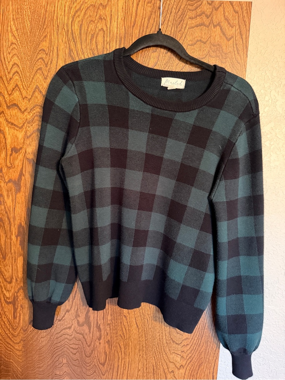 Marled Navy & Dark Green Check Crewneck Sweater womens plaid sweater